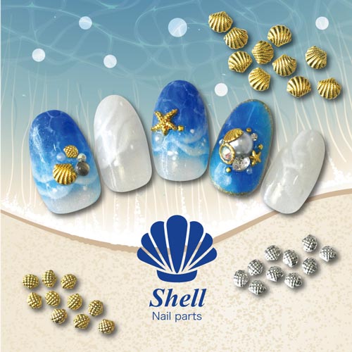 メタルパーツ ネイルジュエリー ネイルパーツ(ゴールド/シルバー)さざ波・チェックのシェル | ジェルネイル ネイル パーツ ネイル用品 シェル スタッズ 夏 ネイルアート メタル マリン サマー シェルパーツ メタルスタッズ  ネイル工房
