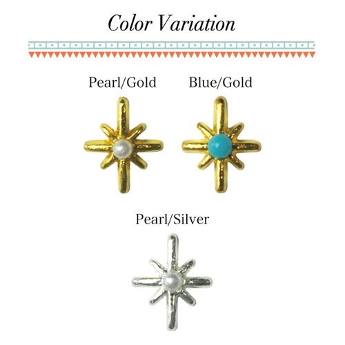 メタルパーツ ネイルジュエリー ネイルパーツ(ゴールド/シルバー)フラッシュスター★ターコイズ＆パール★3粒入り | ネイル パール ジェルネイル パーツ 星 ネイル用品 デコ デコ用品 ネイルアート ネイルグッズ ボヘミアン エスニック  デコレーション ネイル工房