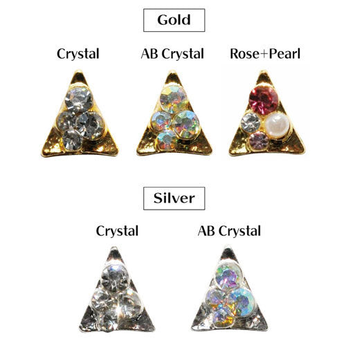 ネイルパーツ(ゴールド/シルバー)ストーン付きトライアングル三角形メタルパーツ 2粒入り | ジェルネイル ネイルパーツ ネイル パーツ ネイル用品 ジェル ストーン ジェルネイルパーツ ネイルジュエリー ジェルネイル用品 ネイルアート  ネイルグッズ ネイル工房