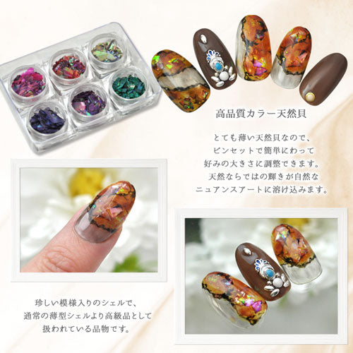 模様付シェル6色セット シェル 天然貝 高品質 極薄 ジェルネイル レジン シェル | ネイル パーツ ネイル用品 ネイルパーツ デコ用品 クラッシュシェル ネイルジュエリー シェルフレーク ネイルアート  ジェルネイルアート ネイル工房