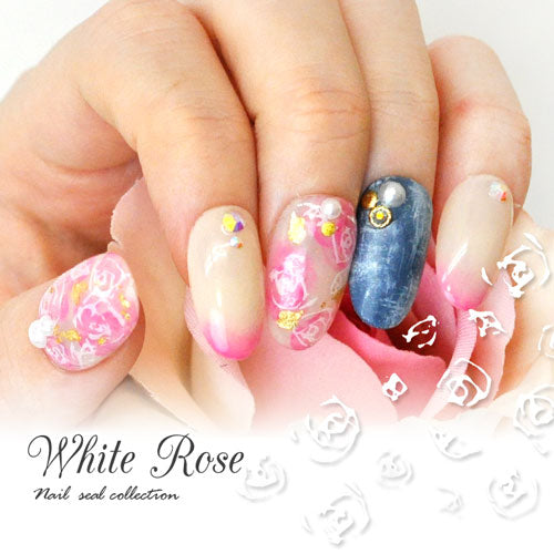 ネイルシール 薔薇 縁取り ホワイト バラ フラワー クラシック レトロ