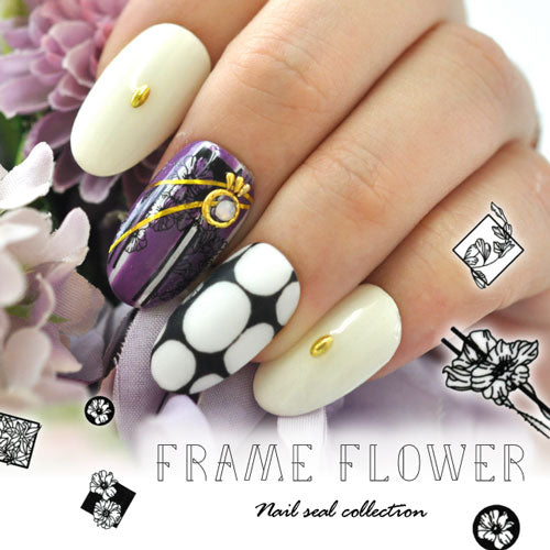 ネイルシール フラワー フレーム モノトーン 白 黒<BR><BR>ジェルネイル ネイルアート | ラインテープ ネイル パーツ ジェル ネイルパーツ シール ネイル用品 デコパーツ ラインシール テープ ジェルネイル ジェルネイルシール ネイルグッズ 花 ネイル工房