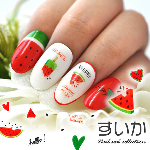 ネイルシール フルーツ スイカ すいか ハート アイス 夏 | ジェル