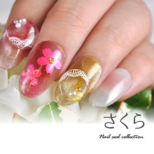 3D 立体 桜 さくら 春 和柄 フレーム フラワー ピンク ネイルシール
