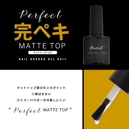 【黄ばまない＆ミラーパウダーが付着しにくい】Perfect Mat Top パーフェクトマットトップ マットトップジェル ノーワイプマットトップ   ネイル ジェル おうち時間 リングネイル ジェルネイル カラージェル | カラー ネイルジェル アートジェル ジェルネイル用品 ネイル工房