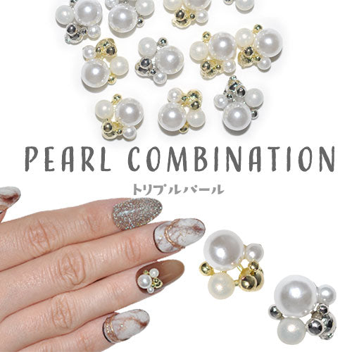 ネイルパーツ 2個 ビジュー メタルパーツ パール ホワイト ゴールド