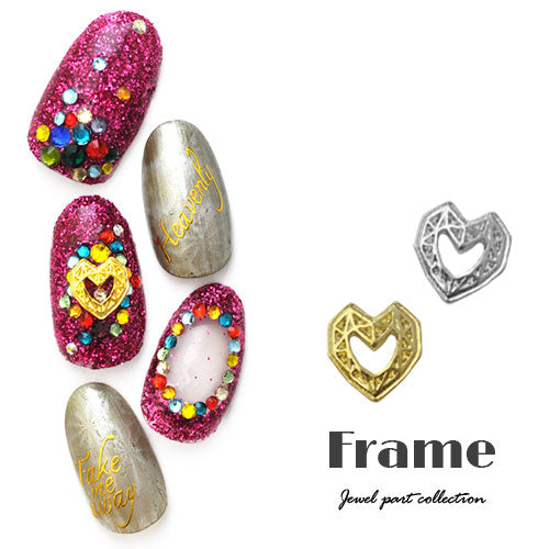 ネイルパーツ ( ゴールド / シルバー ) フレーム ダイヤモンド ハート メタルパーツ ネイルパーツ ネイルアート ゴールド メタル デコ | ジェルネイル ネイル パーツ ジェル ネイル用品  ネイル工房