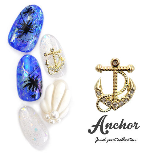 ネイルパーツ メタルパーツ マリンパーツ ネイルジュエリー  ゴールド 碇 ジルコニア | メタル ネイル パーツ ジェルネイル ネイル用品 ネイルパーツ ジェル シェル スタッズ 夏 マリン シェルパーツ メタルスタッズ ネイル工房
