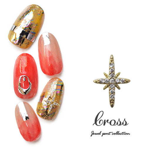 十字架 クロス ジルコニア製 メタルパーツ  ネイル パーツ ストーン クリスタル ネイルジュエリー ネイルアート ゴールド ジェルネイル | ネイルパーツ ネイル用品 ジェル ジェルネイルパーツ ジェルネイル用品  ネイル工房