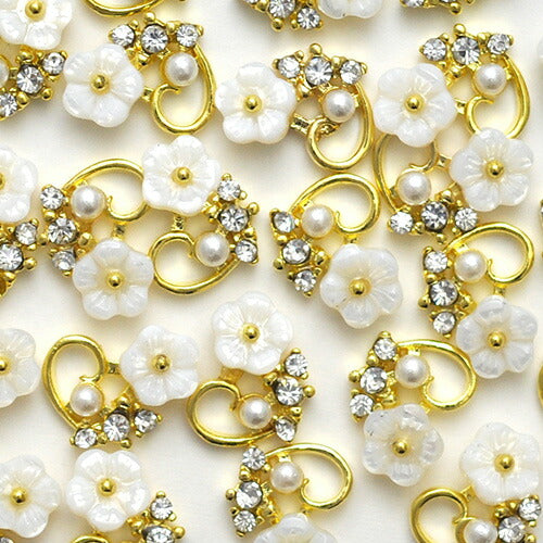 ネイルパーツ 2個入 メタルパーツ フラワー ハート クリスタル パール ゴールド ストーン ネイルアート ジュエリー ジェルネイル ネイル アート ネイルパーツ | パーツ ネイル用品 ジェル ジェルネイルパーツ 花 ジェルネイル用品 ネイルグッズ  ネイル工房