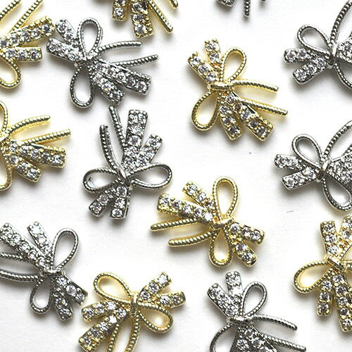 リボンジュエリー ジルコニア プレート ネイルアート ネイルジュエリー リボン ピアス ジェルネイル メタルパーツ| ネイル パーツ ネイルパーツ ジェル ネイル用品 リボンモチーフ ハンドメイド デコ メタル  ジュエリーネイル ネイル工房
