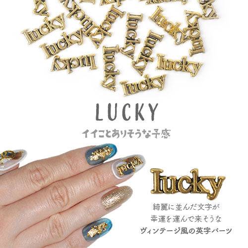 ネイルパーツ 3個入 メタルパーツ メタルプレート 英語 文字 ラッキー
