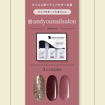 【andyounailsalon×ネイル工房】 アンバサダーコラボ企画  3本セット ジェルネイル カラージェル | カラー ポリッシュ ネイルジェル アートジェル ジェルネイル用品 爪 カラージェルネイル ジェルネイルアート にわちゃん コラボジェル