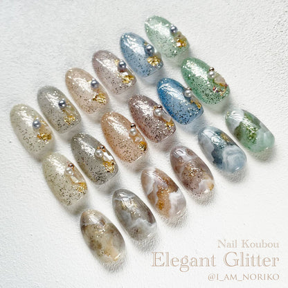 【全6色セット】上品な輝き Elegant Gritter カラージェル ラメ入り クリアカラー ジェルネイル   |    カラー ポリッシュ ネイルジェル アートジェル ジェルネイル用品 爪 カラージェルネイル ジェルネイルアート ネイル工房 にわちゃん