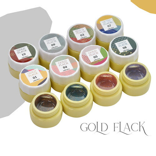 全10色セット 天然石 ジェル 「 Gold Flag」極薄の 箔 が入った カラージェル ジェルネイル |  和風 ラメ  ネイルジェル アートジェル ジェルネイル用品 爪 カラージェルネイル ジェルネイルアート ネイル工房 にわちゃん