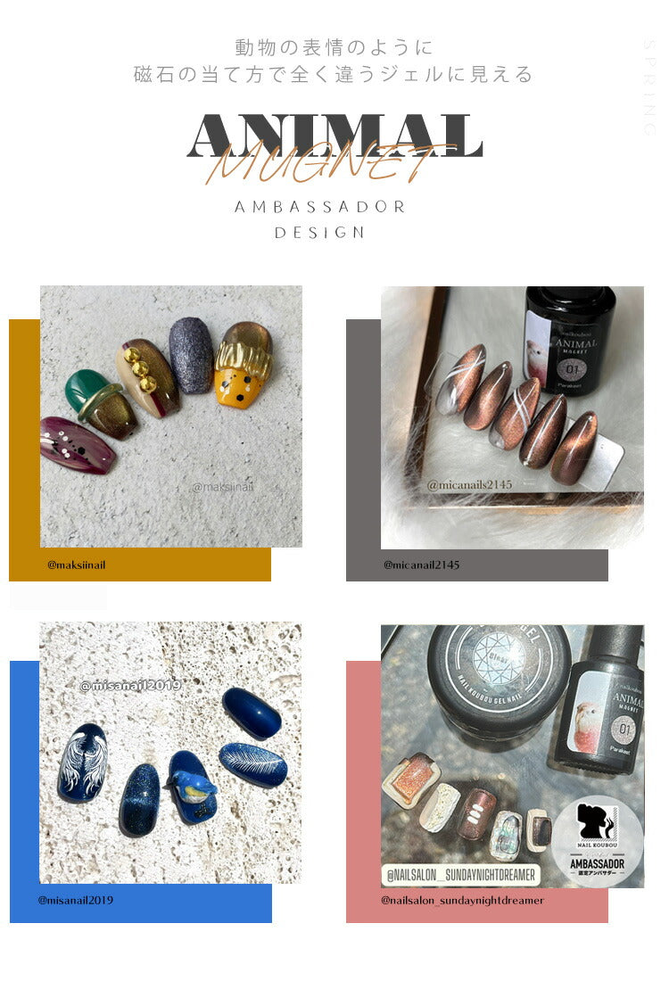 全6色セット】【ANIMAL☆MAGNET】マグネットネイル バイカラー くすみ