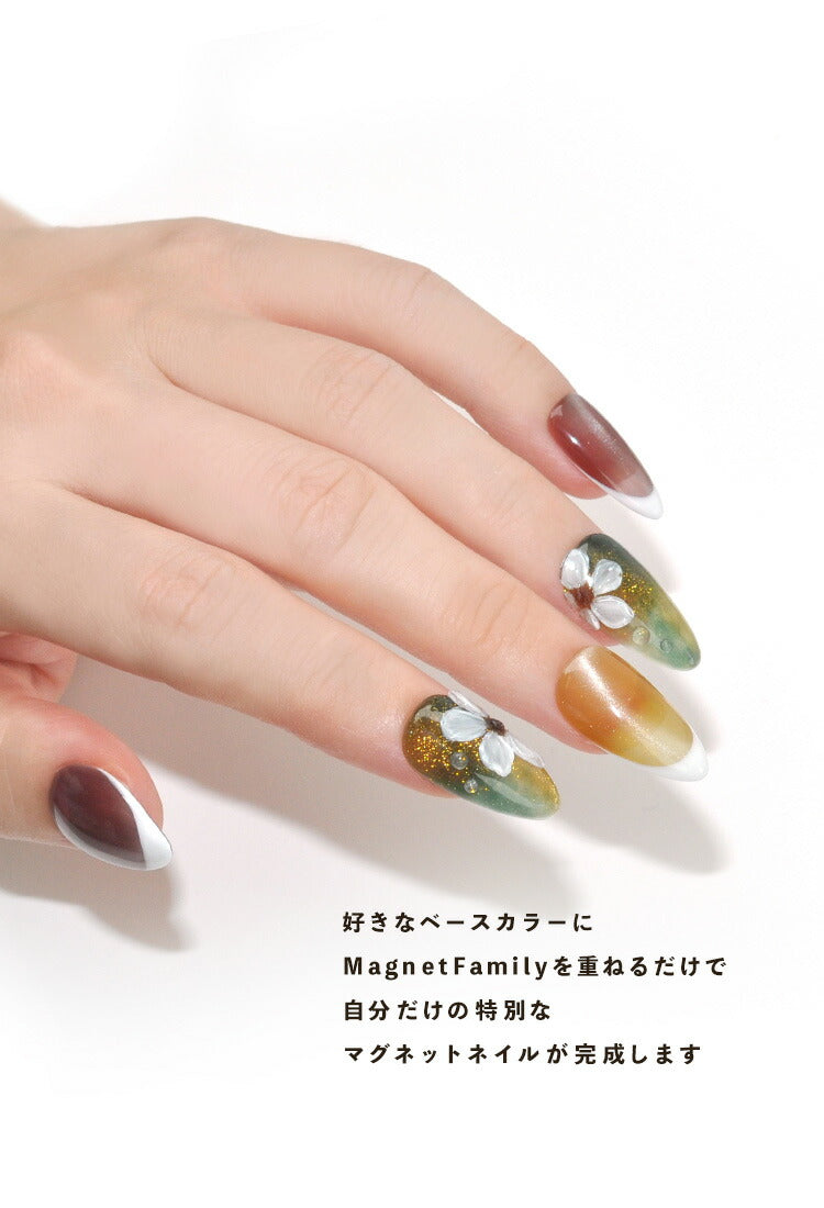 マグネットネイル 「MagnetFamily」 粗さで選ぶ クリアカラーを重ねて奥行きマグネットアート 黒くなりにくい カラージェル ジェルネイル クリアカラー  ネイルジェル アートジェル カラージェルネイル ネイル工房 にわちゃん