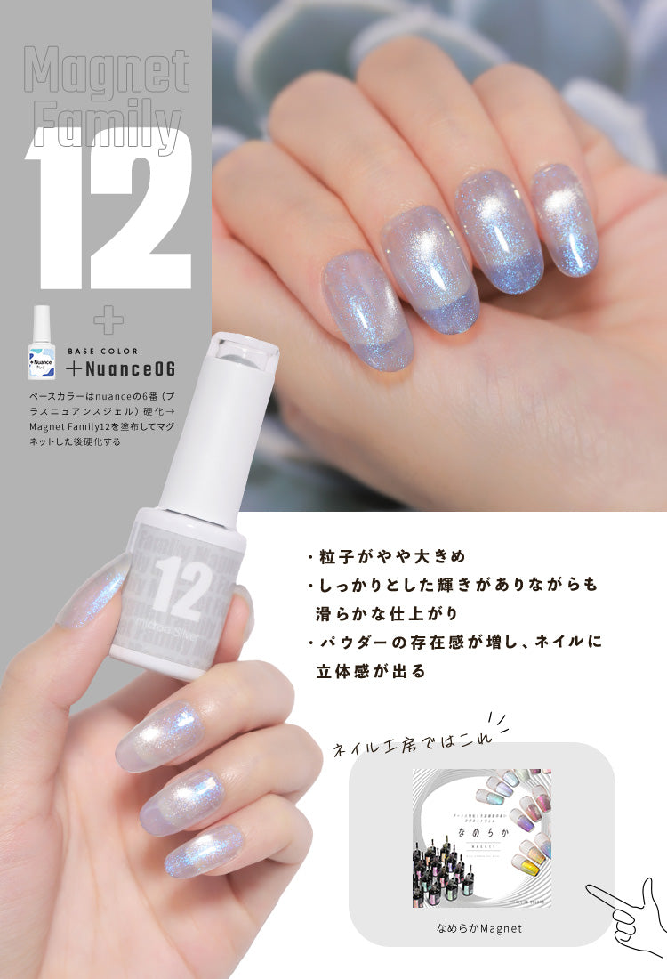 マグネットネイル 「MagnetFamily」 粗さで選ぶ クリアカラーを重ねて奥行きマグネットアート 黒くなりにくい カラージェル ジェルネイル クリアカラー  ネイルジェル アートジェル カラージェルネイル ネイル工房 にわちゃん