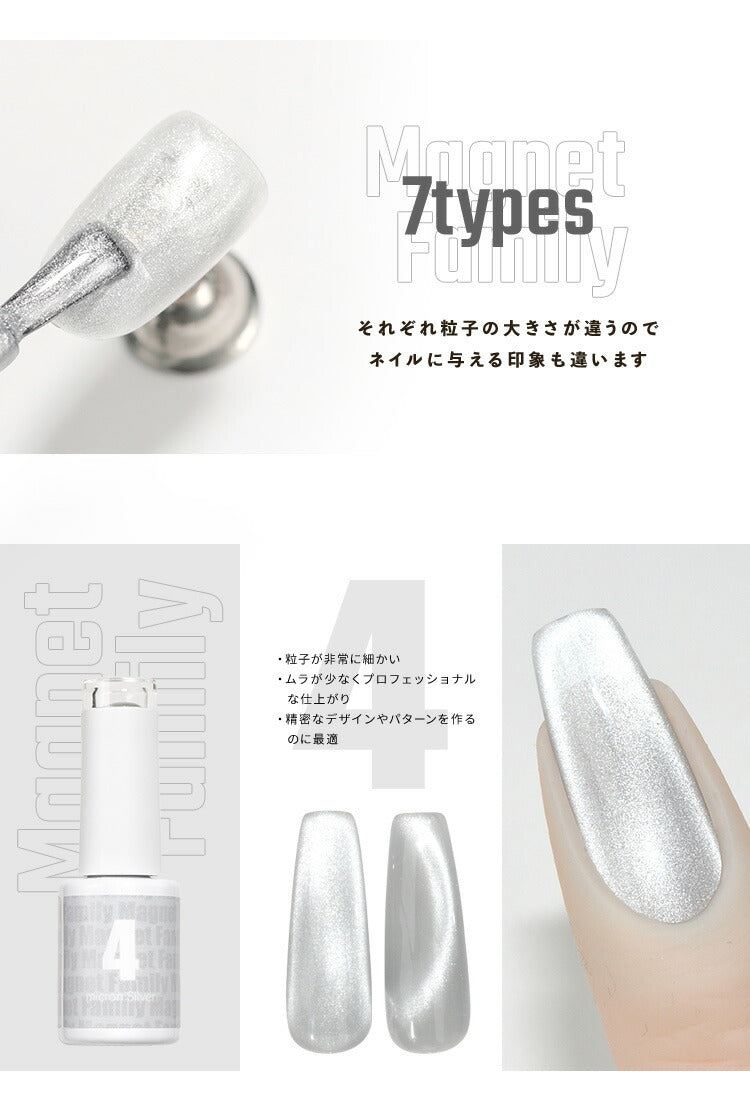 マグネットネイル 「MagnetFamily」 粗さで選ぶ クリアカラーを重ねて奥行きマグネットアート 黒くなりにくい カラージェル ジェルネイル クリアカラー  ネイルジェル アートジェル カラージェルネイル ネイル工房 にわちゃん