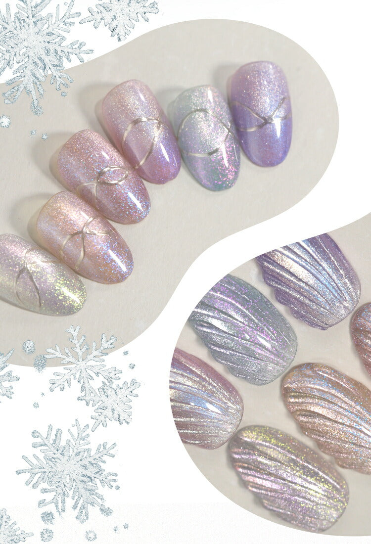 マグネットネイル 「blizzard」 幻想的に輝く マグネットパウダー  と オーロラパウダー ハイブリットな輝き カラージェル ジェルネイル クリアカラー  ネイルジェル カラージェルネイル ネイル工房 にわちゃん