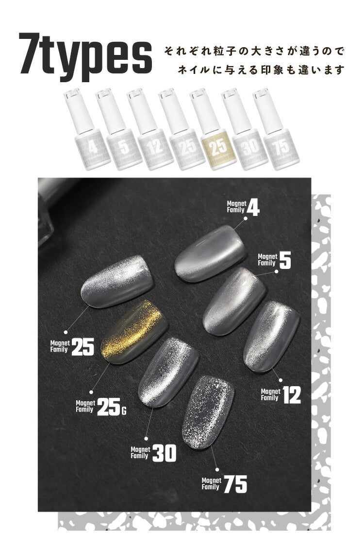 マグネットネイル 「MagnetFamily」 粗さで選ぶ クリアカラーを重ねて奥行きマグネットアート 黒くなりにくい カラージェル ジェルネイル クリアカラー  ネイルジェル アートジェル カラージェルネイル ネイル工房 にわちゃん