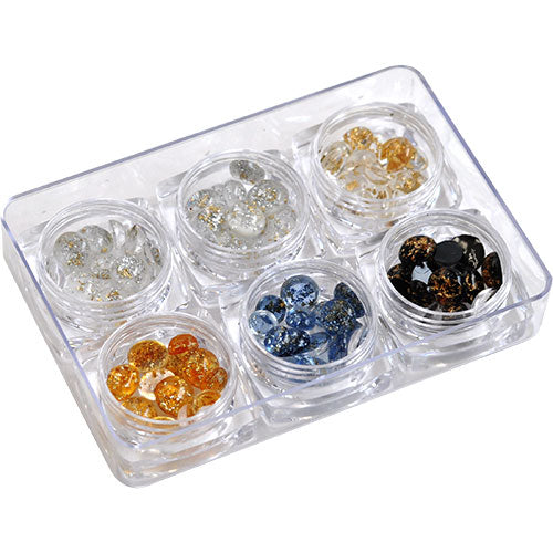 ラインストーンセット 金箔入り ラインストーン ガラスドーム 6個セット 合計60個前後 | ジェルネイル ネイル パーツ ジェル ネイル用品 ネイルパーツ ストーン ネイルアート デコパーツ 大粒 オーバル ジェルネイル用品 アート グッズ 金箔 ネイル工房